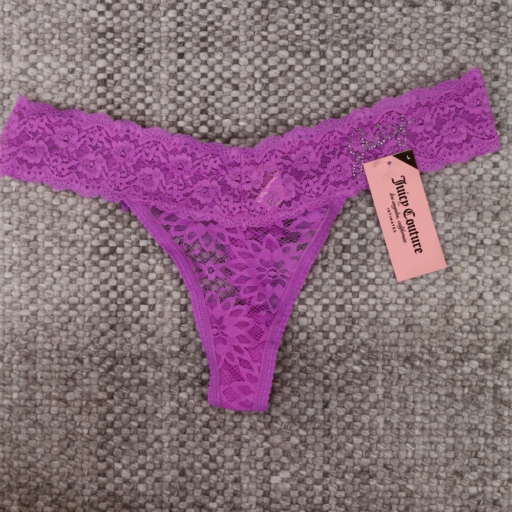 Juicy Couture Lace Thong Womens L Purple NEW Rhinestone Logo JC9889 Floral
